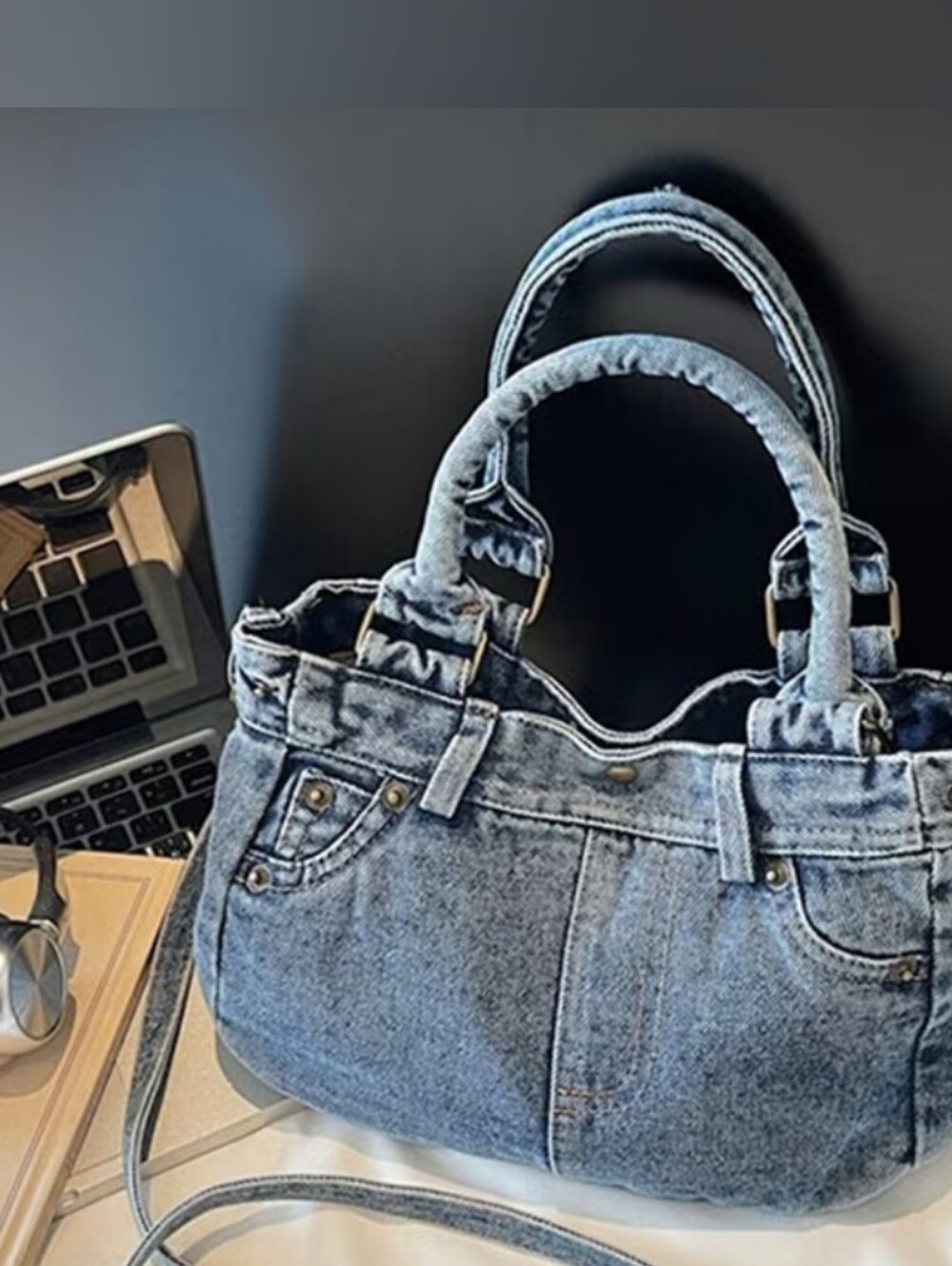 Blue Denim Jeans Tote Bag Purse Pocketbook
